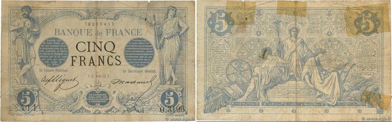Country : FRANCE 
Face Value : 5 Francs NOIR 
Date : 17 novembre 1873 
Period...