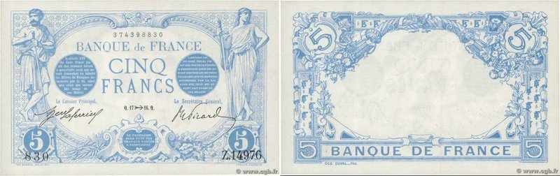 Country : FRANCE 
Face Value : 5 Francs BLEU 
Date : 17 novembre 1916 
Period...