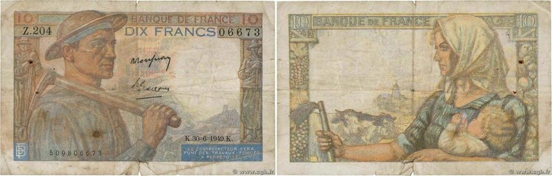 Country : FRANCE 
Face Value : 10 Francs MINEUR 
Date : 30 juin 1949 
Period/...