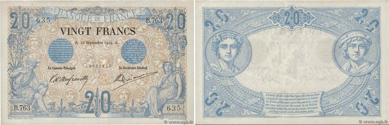 Country : FRANCE 
Face Value : 20 Francs NOIR 
Date : 16 septembre 1904 
Peri...