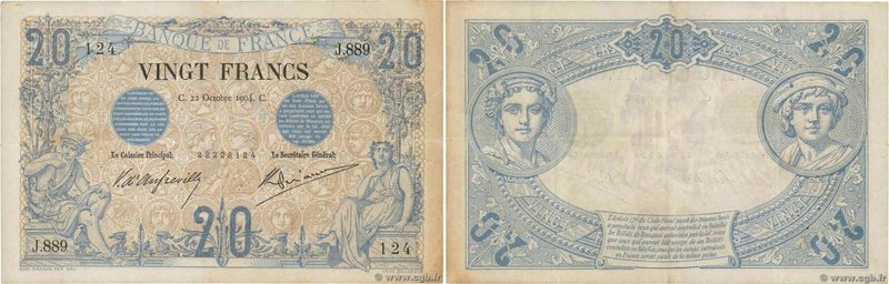 Country : FRANCE 
Face Value : 20 Francs NOIR 
Date : 22 octobre 1904 
Period...