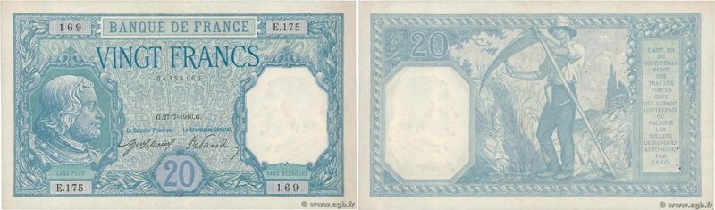 Country : FRANCE 
Face Value : 20 Francs BAYARD 
Date : 27 juillet 1916 
Peri...