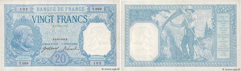 Country : FRANCE 
Face Value : 20 Francs BAYARD 
Date : 08 novembre 1916 
Per...