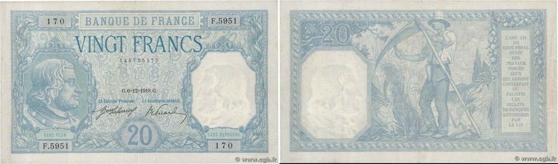 Country : FRANCE 
Face Value : 20 Francs BAYARD 
Date : 06 décembre 1918 
Per...