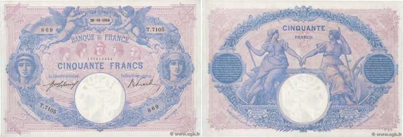 Country : FRANCE 
Face Value : 50 Francs BLEU ET ROSE 
Date : 26 octobre 1916 ...