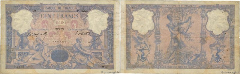 Country : FRANCE 
Face Value : 100 Francs BLEU ET ROSE 
Date : 21 février 1894...