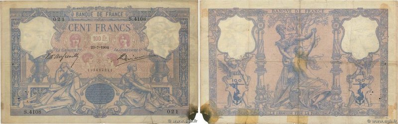 Country : FRANCE 
Face Value : 100 Francs BLEU ET ROSE 
Date : 23 juillet 1904...