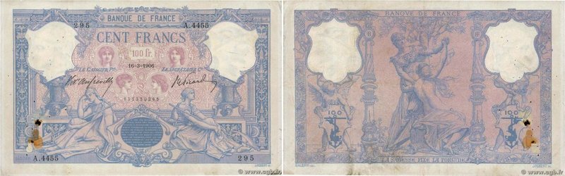 Country : FRANCE 
Face Value : 100 Francs BLEU ET ROSE 
Date : 16 mars 1906 
...