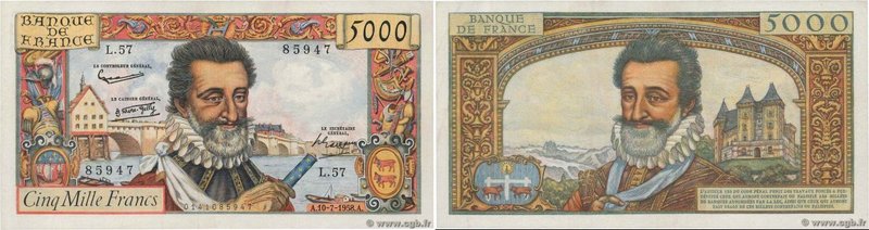 Country : FRANCE 
Face Value : 5000 Francs HENRI IV 
Date : 10 juillet 1958 
...