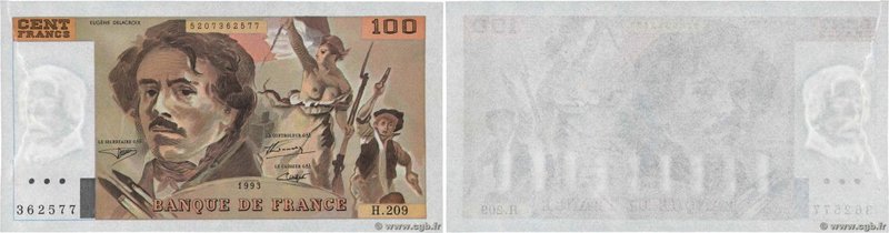 Country : FRANCE 
Face Value : 100 Francs DELACROIX UNIFACE 
Date : 1993 
Per...