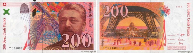 Country : FRANCE 
Face Value : 200 Francs EIFFEL sans STRAP Fauté 
Date : 1999...