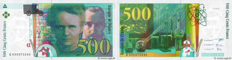 Country : FRANCE 
Face Value : 500 Francs PIERRE ET MARIE CURIE Sans STRAP 
Da...
