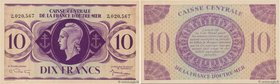 Country : FRENCH EQUATORIAL AFRICA 
Face Value : 10 Francs 
Date : (1944) 
Period/Province/Bank : Caisse Centrale de la France d'Outre-Mer 
Catalo...