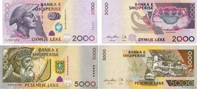 Country : ALBANIA 
Face Value : 2000 et 5000 Lekë Lot 
Date : 2007 
Period/Province/Bank : Banka E Shqiperise 
Catalogue reference : P.74a et P.75...