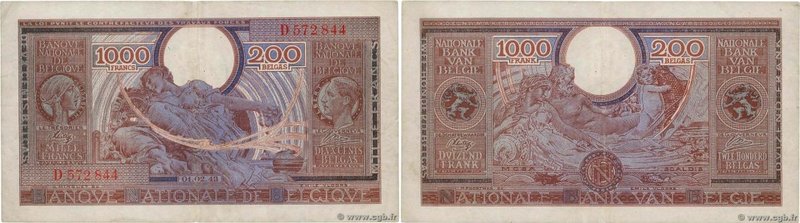 Country : BELGIUM 
Face Value : 1000 Francs - 200 Belgas 
Date : 01 février 19...
