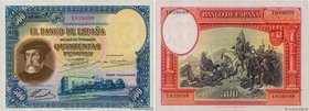 Country : SPAIN 
Face Value : 500 Pesetas 
Date : 07 janvier 1935 
Period/Province/Bank : Banco de Espana 
Catalogue reference : P.89 
Alphabet -...