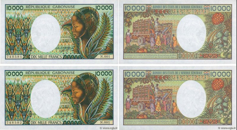 Country : GABON 
Face Value : 10000 Francs Consécutifs 
Date : (1991) 
Period...