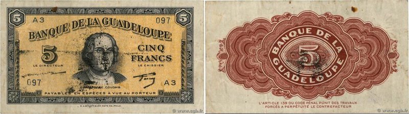 Country : GUADELOUPE 
Face Value : 5 Francs Type US 
Date : (1944) 
Period/Pr...