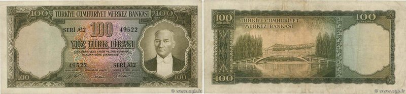 Country : TURKEY 
Face Value : 100 Lira 
Date : (10 octobre 1952) 
Period/Pro...