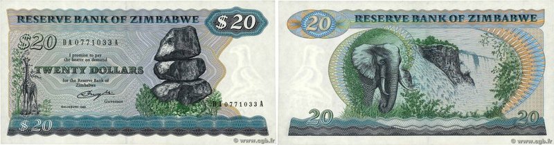 Country : ZIMBABWE 
Face Value : 20 Dollars 
Date : 1980 
Period/Province/Ban...