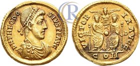 Roman Imperial. Theodosius I. AV Solidus. AD 389-391.
Gold. 4,39g. Аверс: "DN THEODOSIVS PF AVG", драпированный бюст императора в диадеме обращен впр...