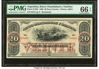 Argentina Banco Oxandaburu y Garbino 20 Pesos Fuertes 1869 Pick S1794r Remainder PMG Gem Uncirculated 66 EPQ. 

HID09801242017