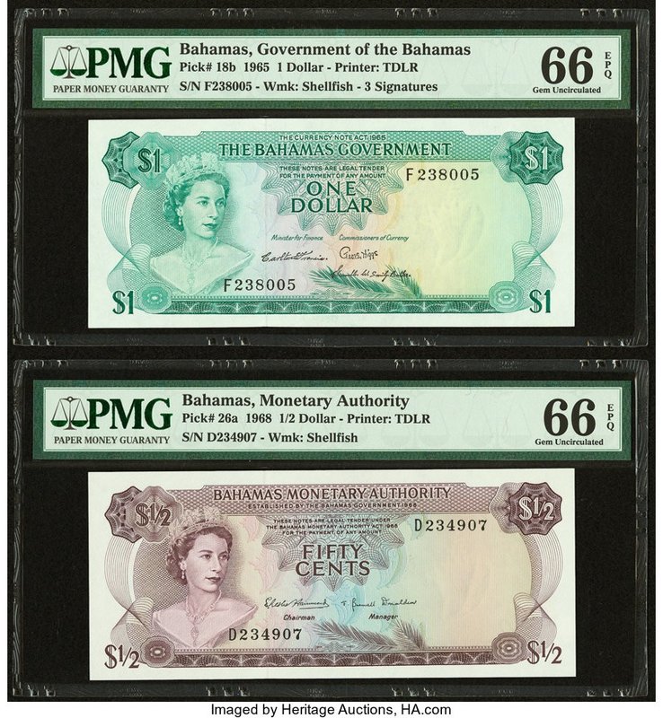 Bahamas Bahamas Government 1; 1/2 Dollar 1965; 1968 Pick 18b; 26a Two Examples P...