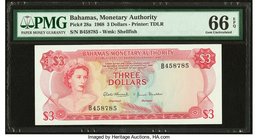 Bahamas Monetary Authority 3 Dollars 1968 Pick 28a PMG Gem Uncirculated 66 EPQ. 

HID09801242017
