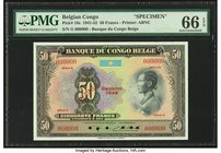 Belgian Congo Banque du Congo Belge 50 Francs 1948 Pick 16s Specimen PMG Gem Uncirculated 66 EPQ. Six POCs.

HID09801242017