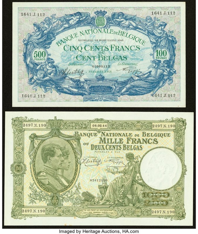 Belgium Banque Nationale de Belgique 500 Francs-100 Belgas 29.9.1943 Pick 109; 1...