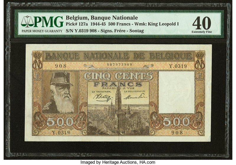 Belgium Nationale Bank Van Belgie 500 Francs 26.12.1944 Pick 127a PMG Extremely ...