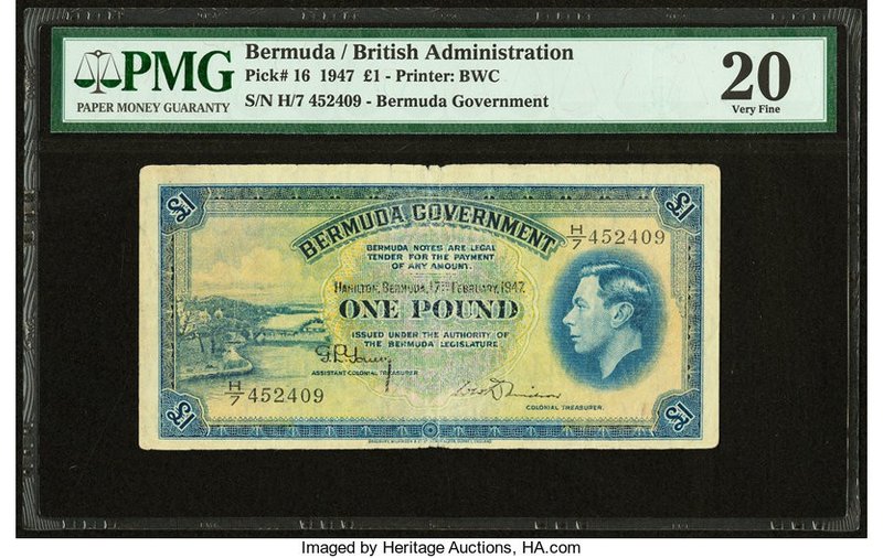 Bermuda Bermuda Government 1 Pound 17.2.1947 Pick 16 PMG Very Fine 20. 

HID0980...