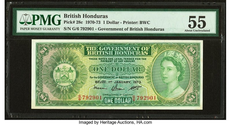 British Honduras Government of British Honduras 1 Dollar 1.1.1973 Pick 28c PMG A...