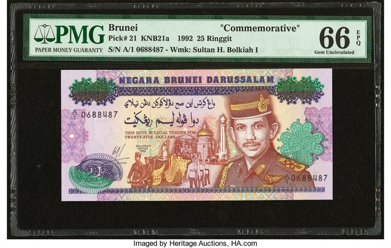 Brunei Negara Brunei Darussalam 25 Ringgit 1992 Pick 21 KNB21a Commemorative PMG...