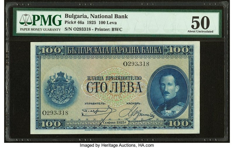 Bulgaria Bulgaria National Bank 100 Leva 1925 Pick 46a PMG About Uncirculated 50...