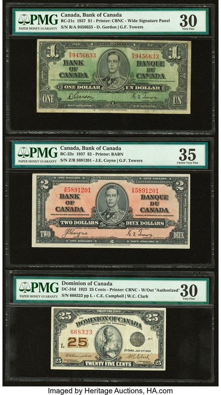 Canada Bank of Canada $1; 2 2.1.1937 BC-21c; BC-22c Two Examples PMG Very Fine 3...