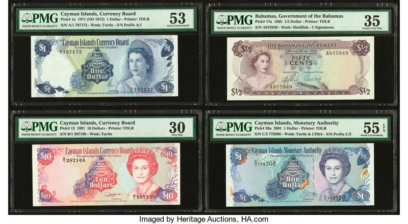 Lot Of Eight PMG Graded Examples From Cayman Islands, Bahamas And Bermuda. Cayma...