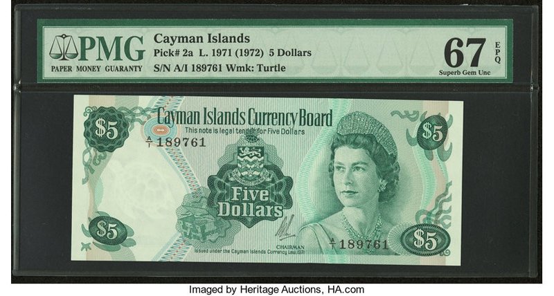 Cayman Islands Currency Board 5 Dollars 1971 (ND 1972) Pick 2a PMG Superb Gem Un...