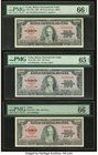 Cuba Banco Nacional de Cuba 100 Pesos 1950; 1954; 1958 Pick 82a; 82b; 82c Three Examples PMG Gem Uncirculated 66 EPQ (2); Gem Uncirculated 65 EPQ. 

H...
