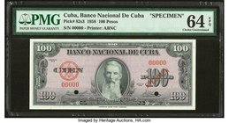 Cuba Banco Nacional de Cuba 100 Pesos 1958 Pick 82s3 Specimen PMG Choice Uncirculated 64 EPQ. Two POCs.

HID09801242017