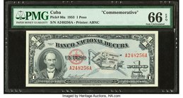 Cuba Banco Nacional de Cuba 1 Peso 28.1.1953 Pick 86a Commemorative PMG Gem Uncirculated 66 EPQ. 

HID09801242017