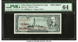 Cuba Banco Nacional de Cuba 1 Peso 1956 Pick 87s Specimen PMG Choice Uncirculated 64. 

HID09801242017