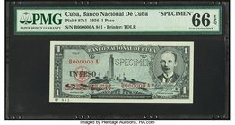 Cuba Banco Nacional de Cuba 1 Peso 1956 Pick 87s1 Specimen PMG Gem Uncirculated 66 EPQ. 

HID09801242017