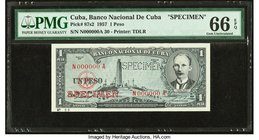 Cuba Banco Nacional de Cuba 1 Peso 1957 Pick 87s2 Specimen PMG Gem Uncirculated 66 EPQ. 

HID09801242017