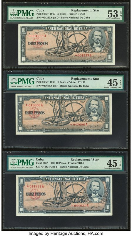 Cuba Banco Nacional de Cuba 10 Pesos 1960 Pick 88c* Three Replacement Examples P...