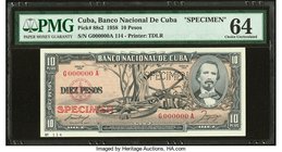 Cuba Banco Nacional de Cuba 10 Pesos 1958 Pick 88s2 Specimen PMG Choice Uncirculated 64. Pinholes.

HID09801242017
