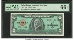 Cuba Banco Nacional de Cuba 5 Pesos 1960 Pick 92a PMG Gem Uncirculated 66 EPQ. 

HID09801242017