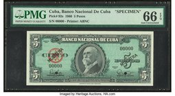 Cuba Banco Nacional de Cuba 5 Pesos 1960 Pick 92s Specimen PMG Gem Uncirculated 66 EPQ. Two POCs.

HID09801242017