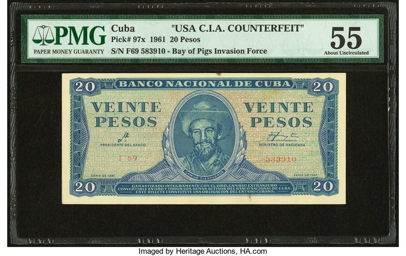 Cuba Banco Nacional de Cuba 20 Pesos 1961 Pick 97x C.I.A. Counterfeit PMG About ...