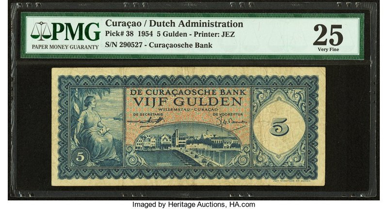 Curacao De Curacaosche Bank 5 Gulden 25.11.1954 Pick 38 PMG Very Fine 25. 

HID0...